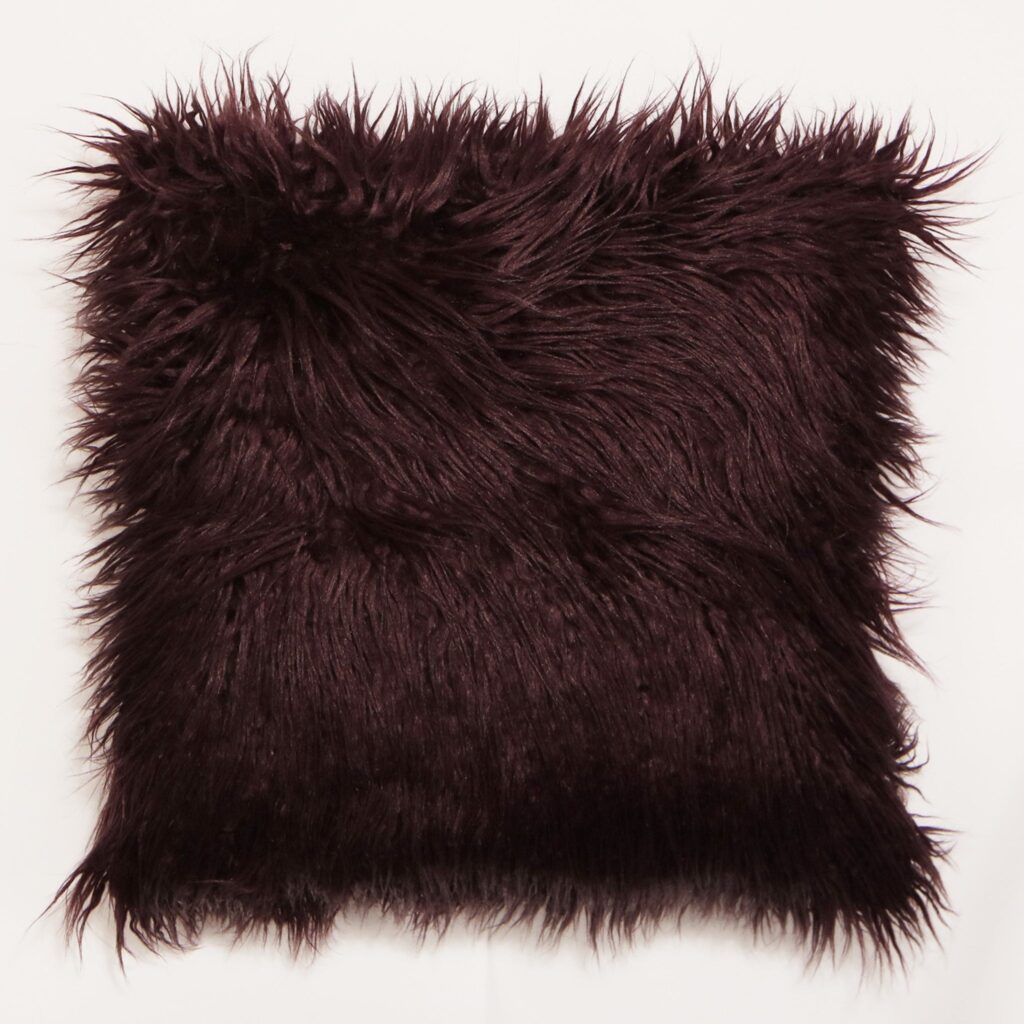 Close-up of dark burgundy faux fur texture filling the frame.